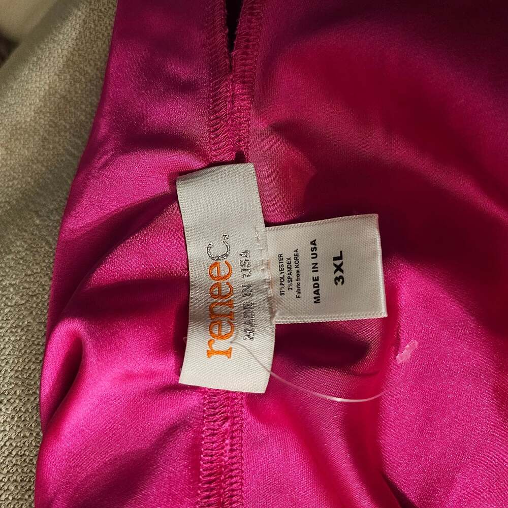 Renee C Pink Satin Midi Skirt 3XL Made in USA Side Slit Plus Size Fuchsia - Picture 7 of 7